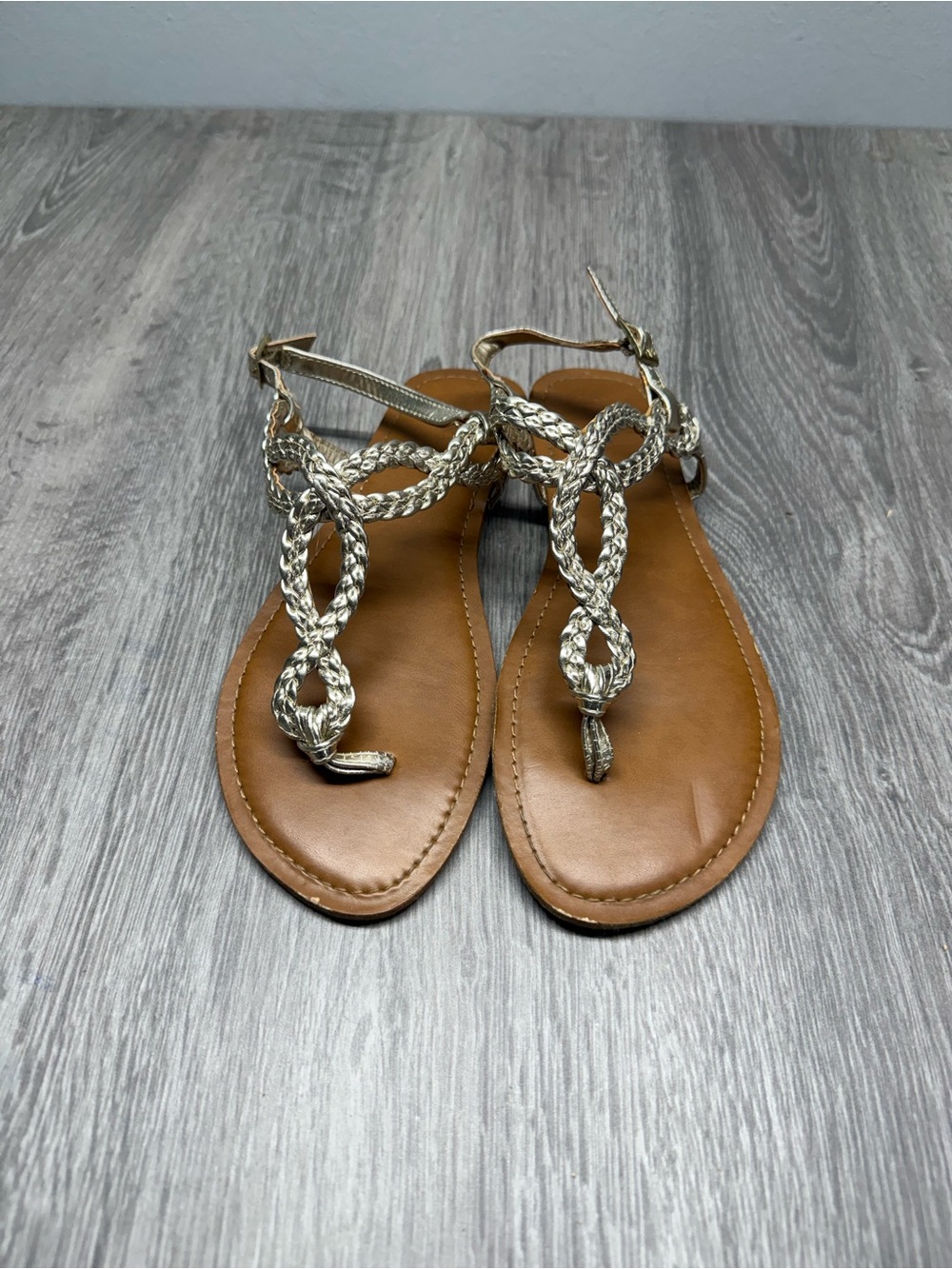 Women’s Braided Metallic T-Strap Sandals - Silver